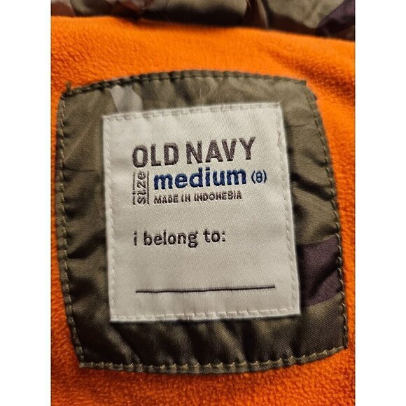 Old Navy Camo Puffer Vest Size M Kids Unisex. Orange Lining Zip Closure - Picture 5 of 6